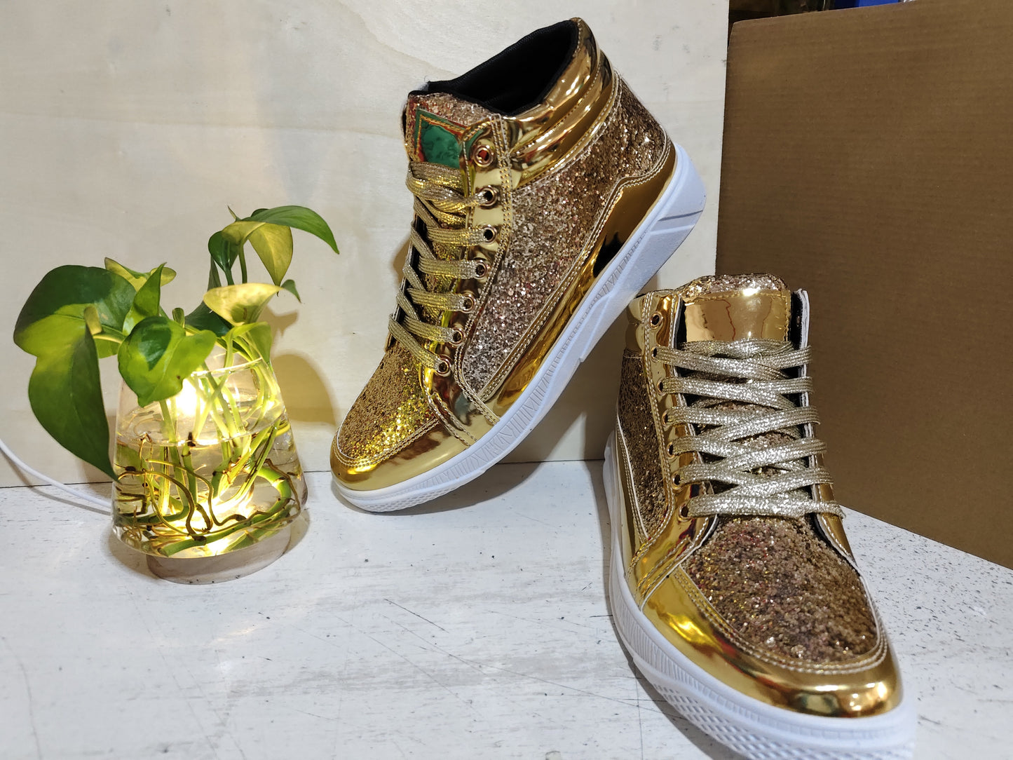 Nightclub boots bright face personality Martin boots men's casual high-top shoes retro gold boots