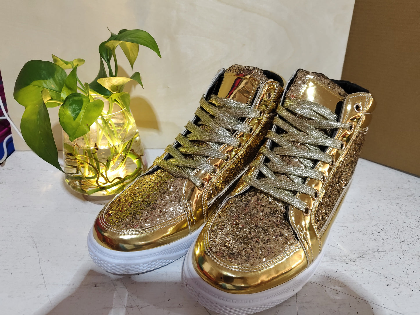 Nightclub boots bright face personality Martin boots men's casual high-top shoes retro gold boots