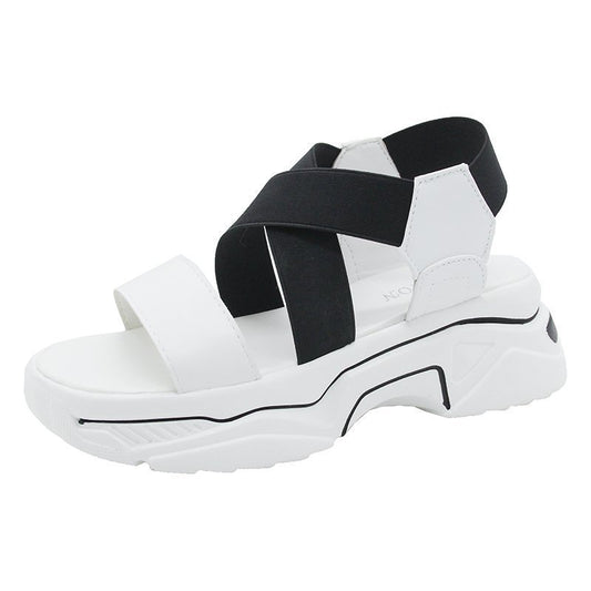 Stretch Fabric Flat Platform Sandals Gladiator Thick Sole Height Increasing Women Shoes