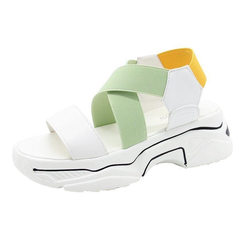 Stretch Fabric Flat Platform Sandals Gladiator Thick Sole Height Increasing Women Shoes