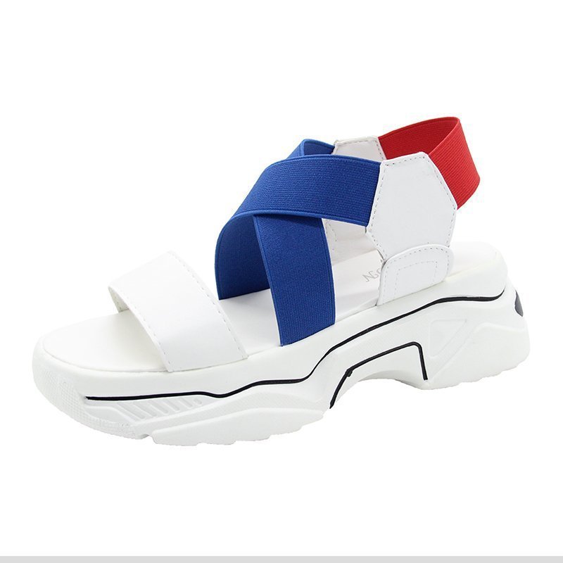 Stretch Fabric Flat Platform Sandals Gladiator Thick Sole Height Increasing Women Shoes