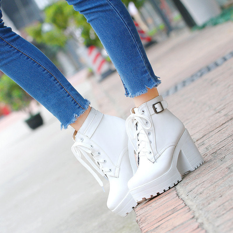 Women's Shoes Martin Boots Lace-up High-heeled Thick Heel Women's Boots