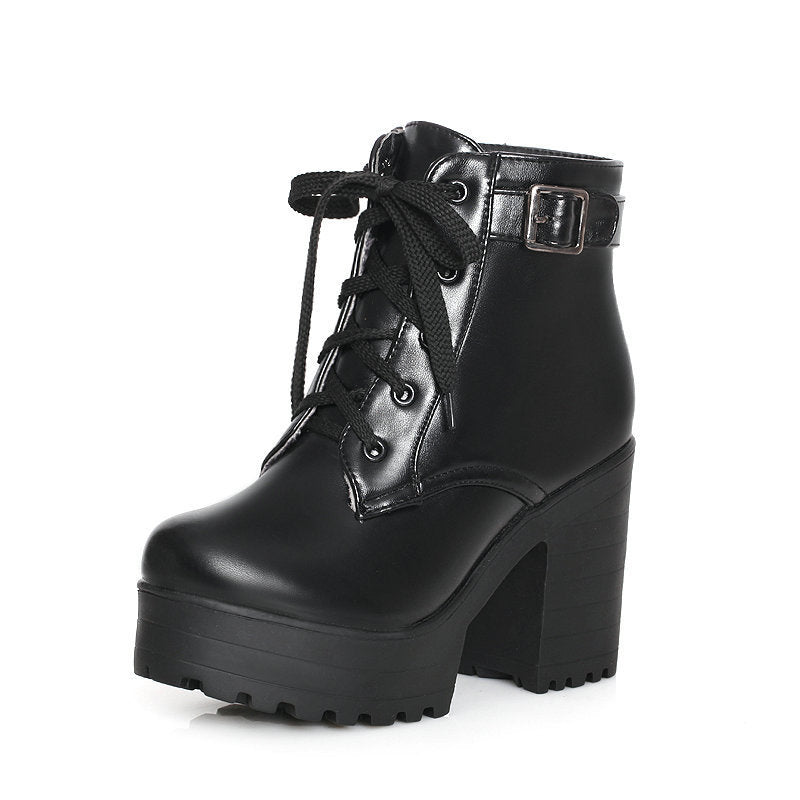 Women's Shoes Martin Boots Lace-up High-heeled Thick Heel Women's Boots