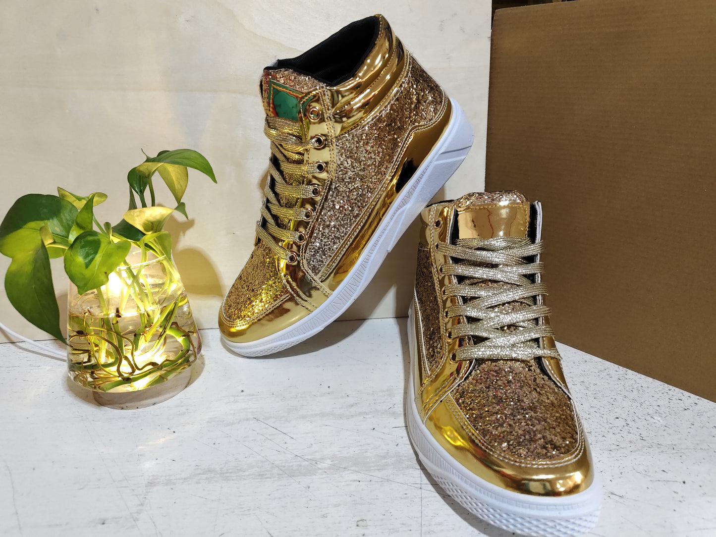 Nightclub boots bright face personality Martin boots men's casual high-top shoes retro gold boots