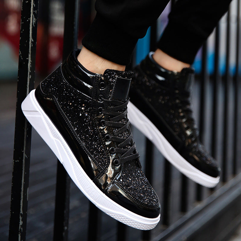 Nightclub boots bright face personality Martin boots men's casual high-top shoes retro gold boots