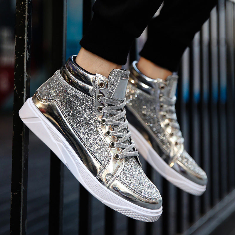 Nightclub boots bright face personality Martin boots men's casual high-top shoes retro gold boots
