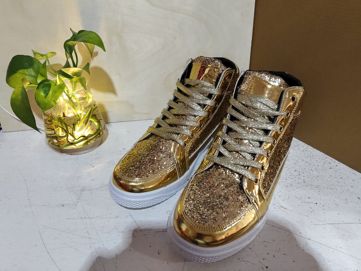 Nightclub boots bright face personality Martin boots men's casual high-top shoes retro gold boots